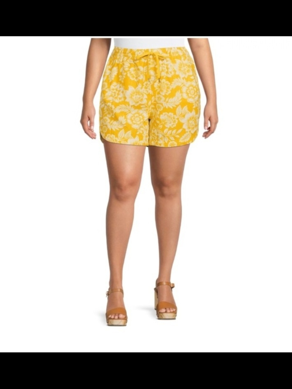Terra & Sky Yellow Floral Drawstring Bermuda Shorts Size 1X